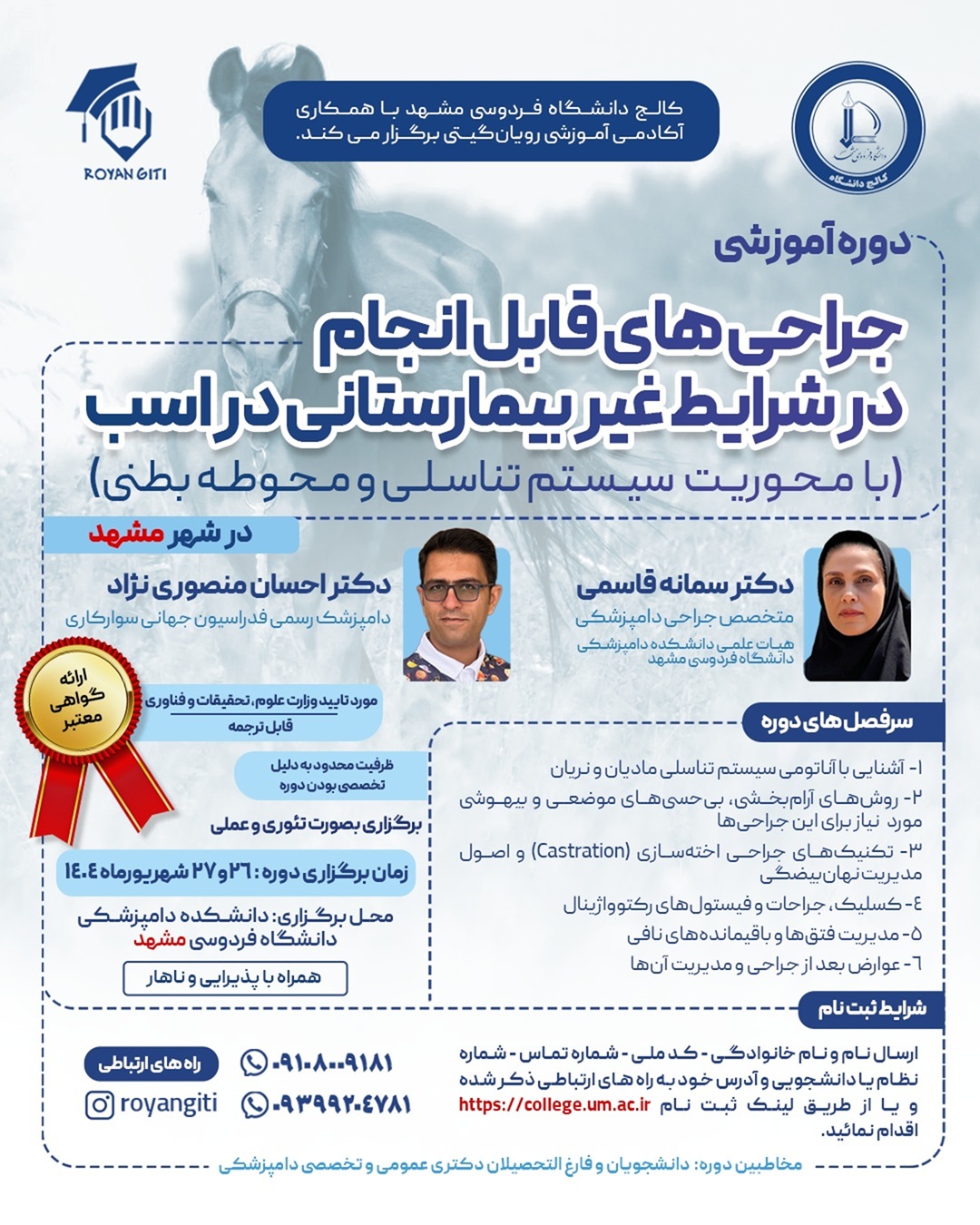جراحی های قابل انجام در شرایط غیر بیمارستانی در اسب